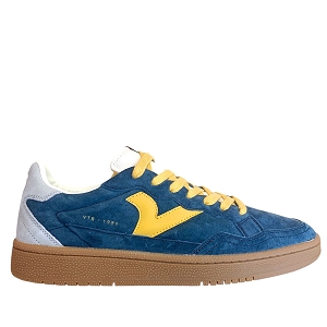  86102<br>BLEU MARINE CUIR VELOURS ET NUBUCK JAUNE